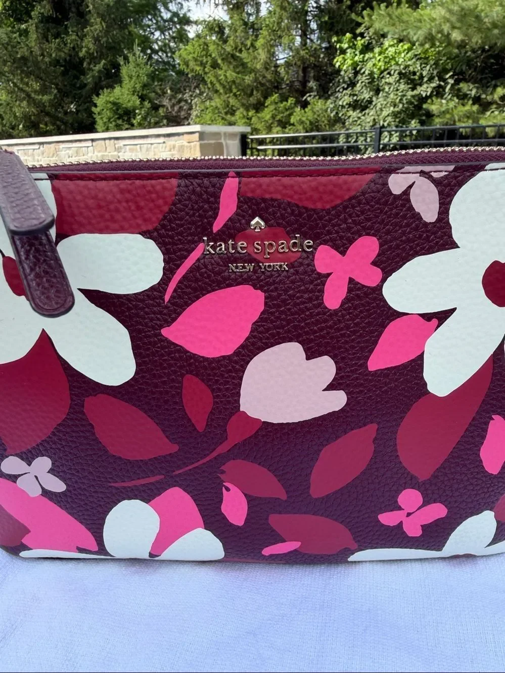 Kate Spade Floral Crossbody Purse Pink Burgundy Leather Like New